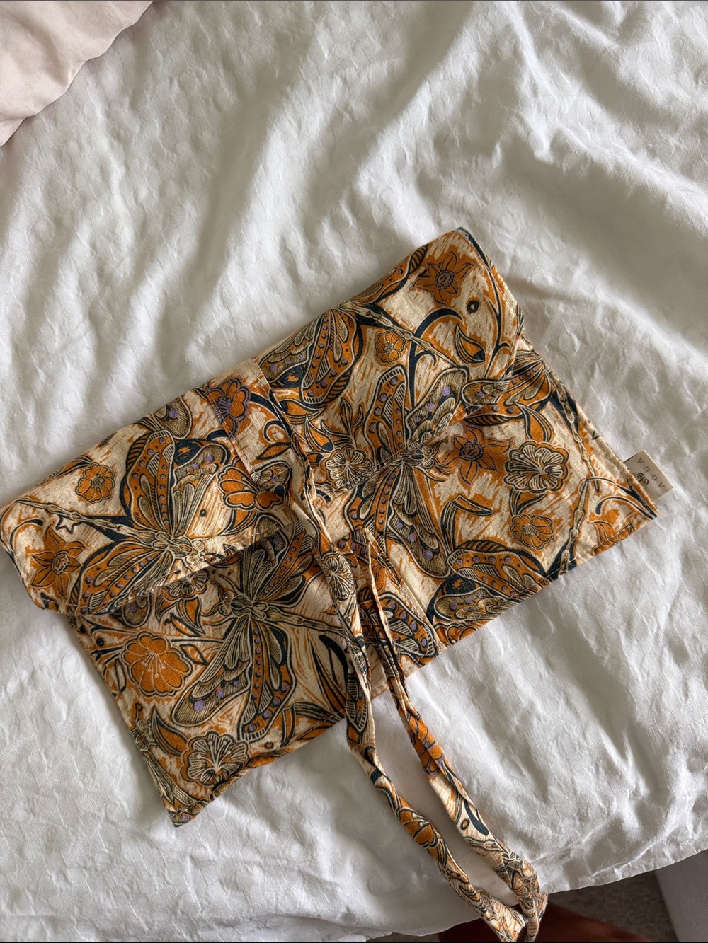 Agua by Agua Bendita Mustard Floral Tie-Front Cosmetic Clutch
